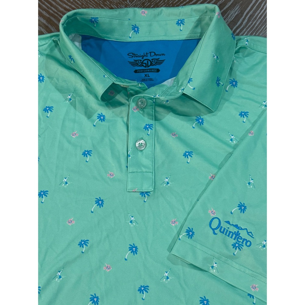 Straight Down Performance Golf Polo Shirt Mens XL Green Tropical Palm Quintero